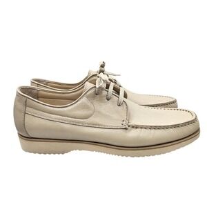 ET Wright Mens Leather Lace Up Oxford Shoes Cream Beige‎ Size 10